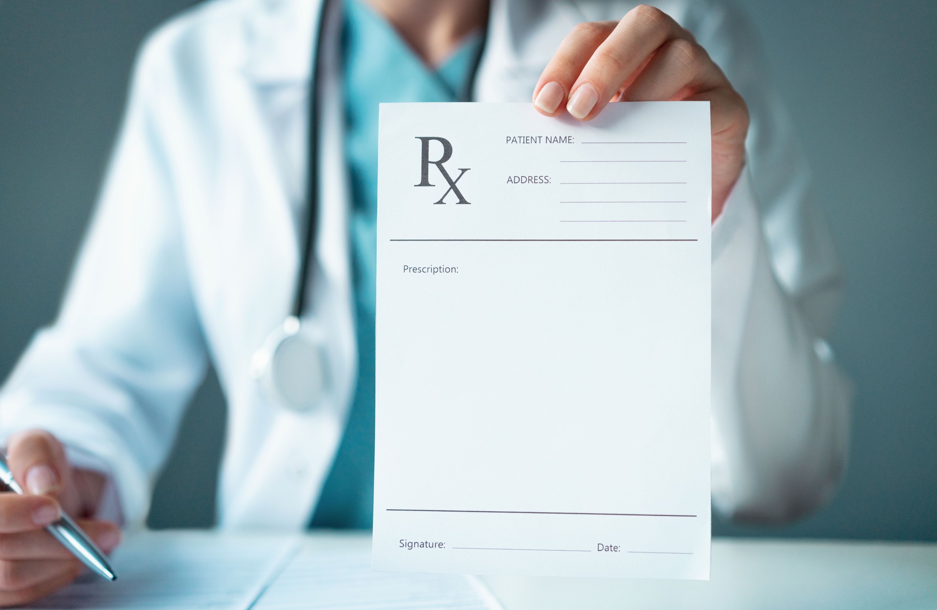 Female medicine doctor give prescription to patient