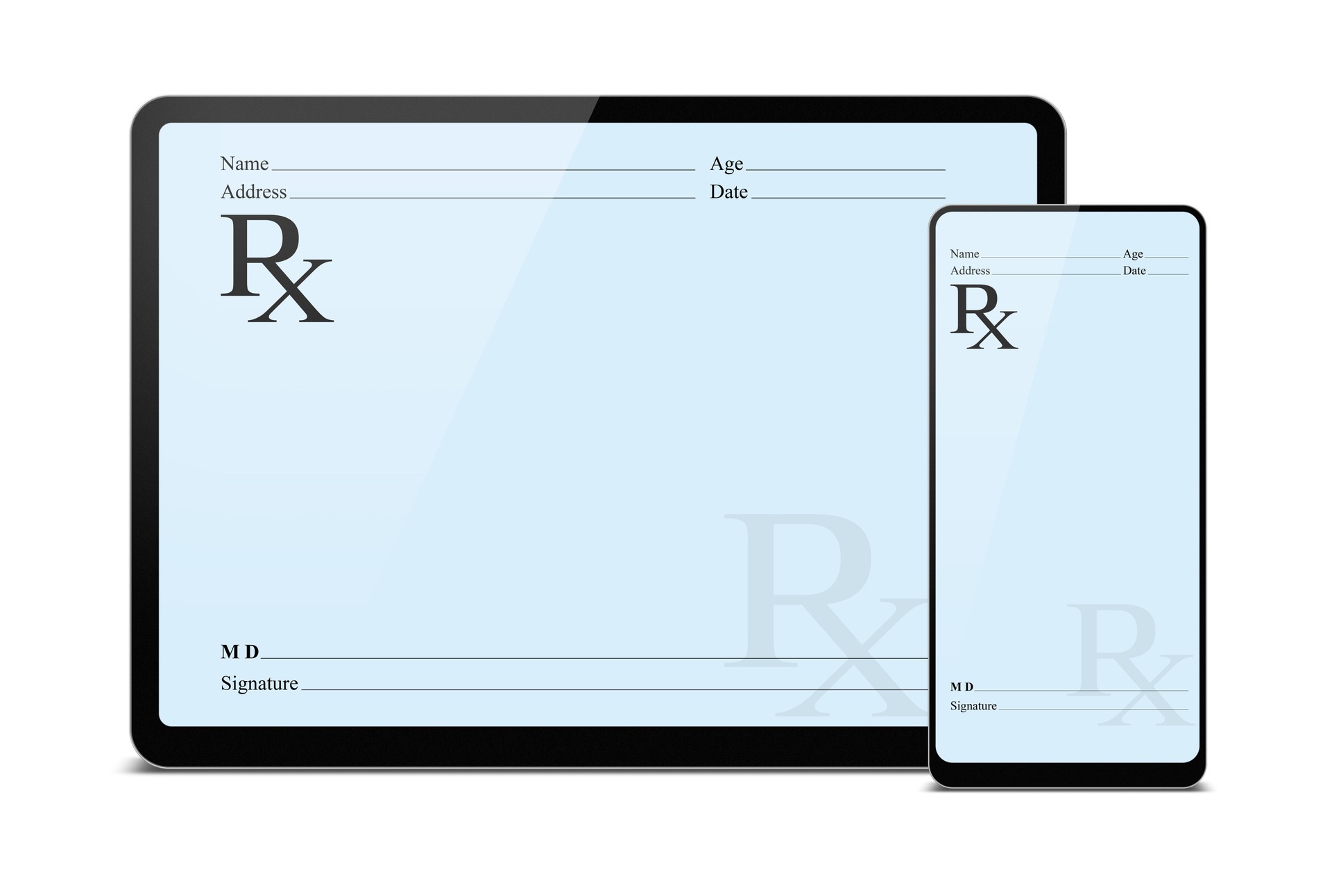 Prescription paper in digital tablet and smart phone isolated  (clipping path)